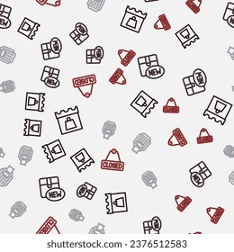 Fijar línea Día de compra, Nueva colección, Terminal POS y Signo de ahorcamiento con texto Cerrado en un patrón sin fisuras. Vector