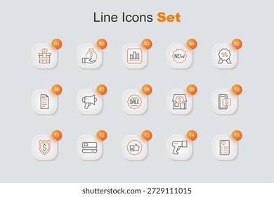 Lista de compras, código de barras de escaneo del escáner, mano como, tarjeta de crédito, escudo con el dólar, compras móviles, tienda de mercado y Precio etiqueta icono de venta. Vector