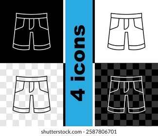 Set line Short or pants icon isolated on black and white, transparent background.  Vector