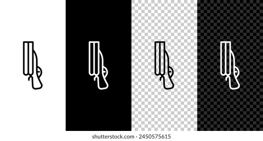 Set line Shotgun icon isolated on black and white background. Hunting gun.  Vector