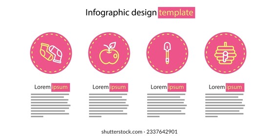 Set line Shovel, Hive for bees, Apple and Socks icon. Vector