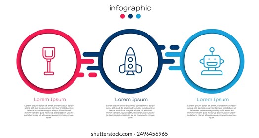 Set line Shovel toy, Rocket ship and Robot. Business infographic template. Vector