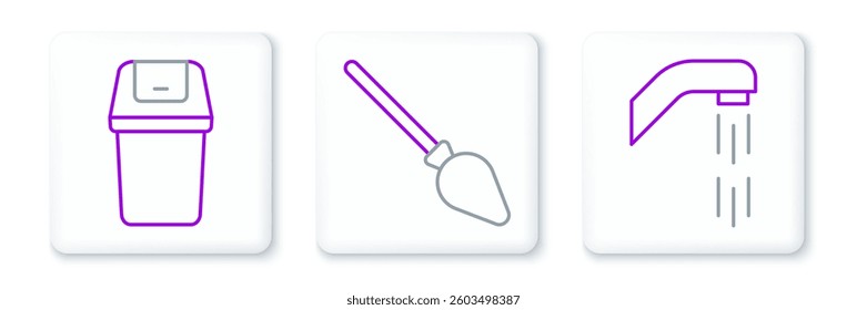 Set line Shower head, Trash can and Handle broom icon. Vector