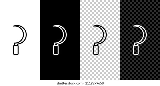 Set line Sickle icon isolated on black and white background. Reaping hook sign.  Vector