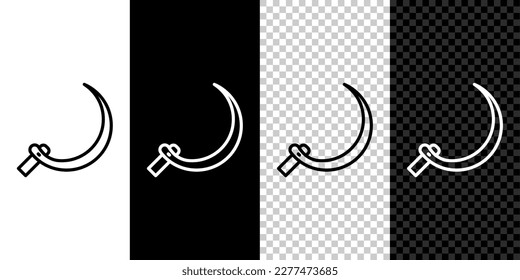 Set line Sickle Symbol einzeln auf schwarz-weißem, transparentem Hintergrund. Abziehbares Hakenzeichen.  Vektorgrafik