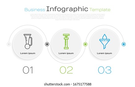Set line Signal horn on vehicle, Car air pump and Funnel or filter and motor oil drop. Business infographic template. Vector