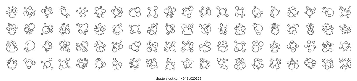 Set of Line Signs of Bubbles and Foam. Suitable for books, stores, shops. Editable stroke in minimalistic outline style. Symbol for design 