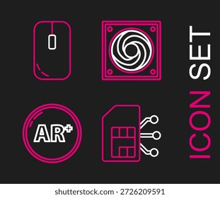 Establecer línea tarjeta Sim, arte, realidad aumentada, refrigerador de la computadora y el icono del ratón. Vector