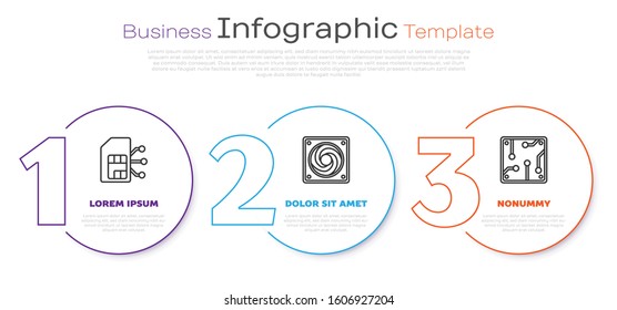Set line Sim card, Computer cooler and Processor. Business infographic template. Vector