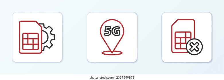 Establecer la tarjeta Sim de línea rechazada, configurar y ubicar el icono de red 5G. Vector