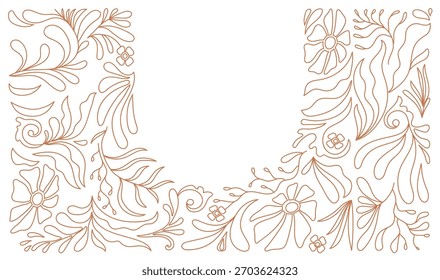 Set of line simple floral design elements in wavy style. Organic shapes, vibrant flowers print for poster, social media or packaging. Botanic vector