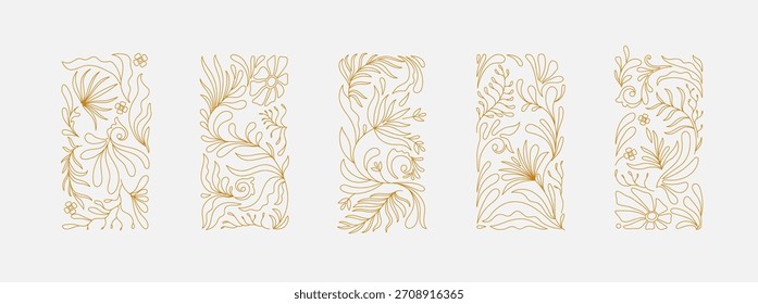 Satz von Linie einfache florale Design-Elemente in welligen Stil. Organische Formen, lebendige Blumen für Poster, Social Media oder Verpackungen. Botanische Vektorgrafik.
