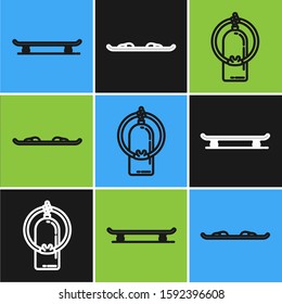 Set line Skateboard, Aqualung and Snowboard icon. Vector