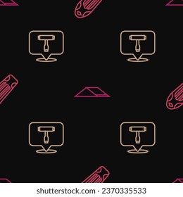 Set line Skateboard deck, T tool and park on seamless pattern. Vector