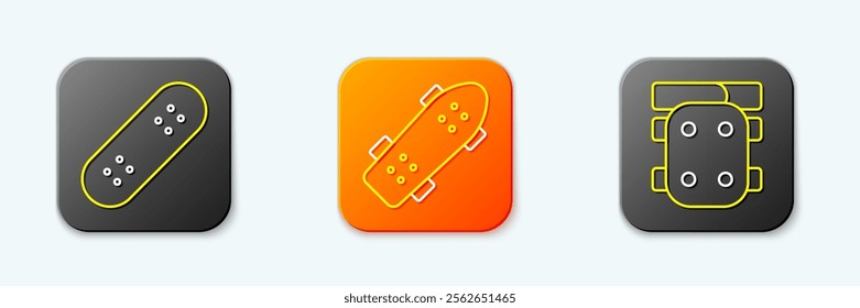 Set line Skateboard,  and Knee pads icon. Vector