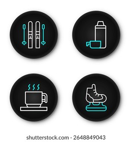 Set line Skates, Hot chocolate cup, Thermos container and Ski and sticks icon. Vector