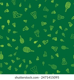 Fija los patines, la raqueta de tenis y el volante de bádminton en un patrón transparente. Vector