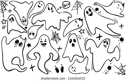 Set of line sketch ghosts,Vector graphic.