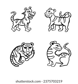 Set of Line sketch, outline tiger, symbol, vector illustration