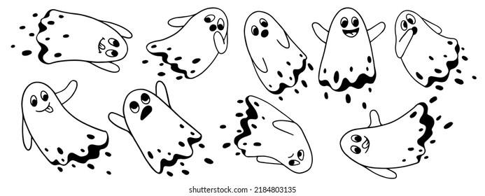 Set of line sketches of Halloween ghosts.Vector graphics.