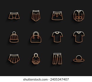 Set line Skirt, Hoodie, Men underpants, Pants, Man hat, Handbag, T-shirt and  icon. Vector
