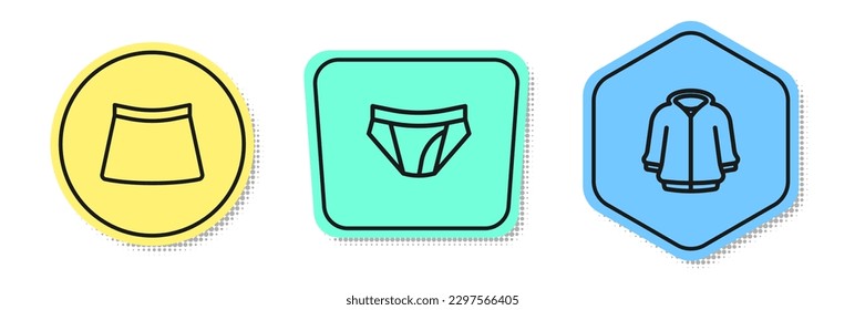 Set line Skirt, Men underpants and Hoodie. Colored shapes. Vector