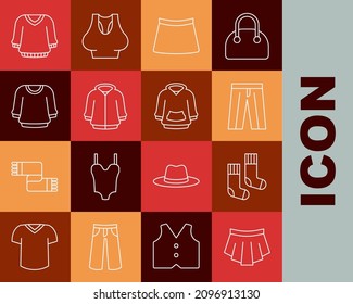 Set line Skirt, Socks, Pants, Hoodie, Sweater,  and  icon. Vector