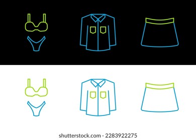 Set line Skirt, Swimsuit and Shirt icon. Vector