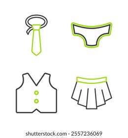 Set line Skirt, Waistcoat, Men underpants and Tie icon. Vector