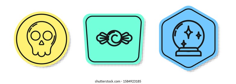 Set line Skull , Candy  and Magic ball . Colored shapes. Vector