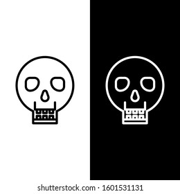 Set line Skull icon isolated on black and white background. Happy Halloween party.  Vector Illustration
