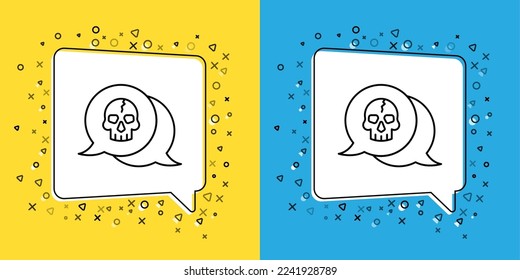 Set line Skull icon isolated on yellow and blue background. Pirate captain. Happy Halloween party.  Vector