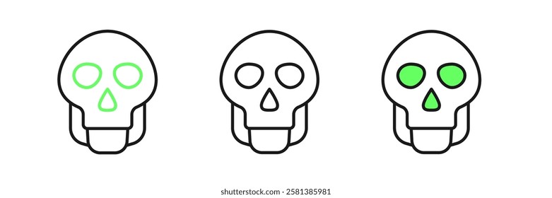 Set line Skull icon isolated on white background. Happy Halloween party.  Vector