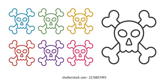 Set line Skull on crossbones icon isolated on white background. Happy Halloween party. Set icons colorful. Vector
