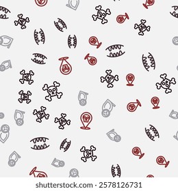 Set line Skull on crossbones, Vampire teeth, Owl bird and  on seamless pattern. Vector