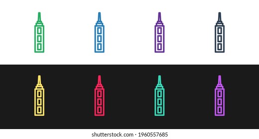 Set line Skyscraper icon isolated on black and white background. Metropolis architecture panoramic landscape. Vector