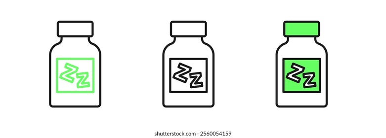 Set line Sleeping pill icon isolated on white background.  Vector