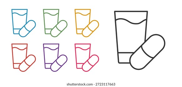 Definir linha Ícone de pílula de dormir isolado no fundo branco. Defina os ícones com cores. Vetor