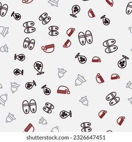 Set line Sleepy, Slippers, Ringing bell and Sleeping hat on seamless pattern. Vector