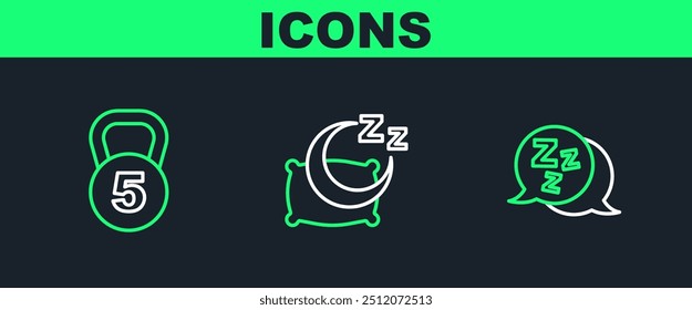 Set line Sleepy, Weight and Time to sleep icon. Vector