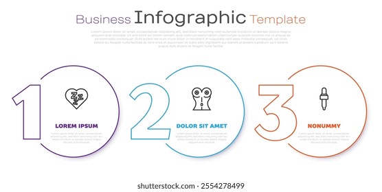 Set line Sleepy, Women waist and Pipette with oil. Business infographic template. Vector