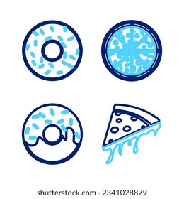 Set line Slice von Pizza, Donut, Pizza und Symbol. Vektorgrafik