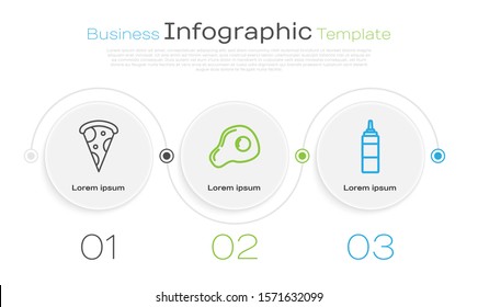 Set line Slice of pizza, Scrambled eggs and Sauce bottle. Business infographic template. Vector