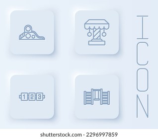 Set line Slide playground, Attraction carousel, Education logic game and Swedish wall. White square button. Vector