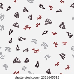 Set line Slide playground, Playground climbing equipment, Horse saddle swing and Seesaw on seamless pattern. Vector