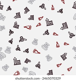 Set line Slide playground, Swing for kids, Attraction carousel and  on seamless pattern. Vector