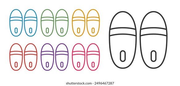 Set line Slippers icon isolated on white background. Flip flops sign. Set icons colorful. Vector