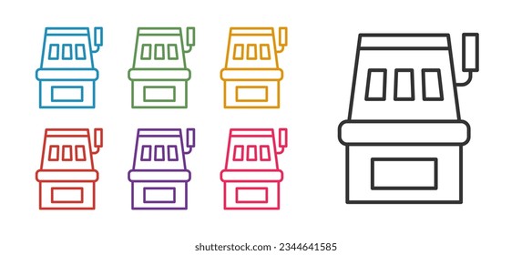 Set line Slot Machine Symbol einzeln auf weißem Hintergrund. Stellen Sie die Symbole bunt ein. Vektorgrafik