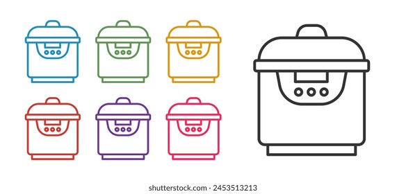 Set line Slow cooker icon isolated on white background. Electric pan. Set icons colorful. Vector