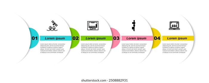 Set line Smart farm with drone, Incubator for eggs, Standalone sensor and farming technology. Business infographic template. Vector